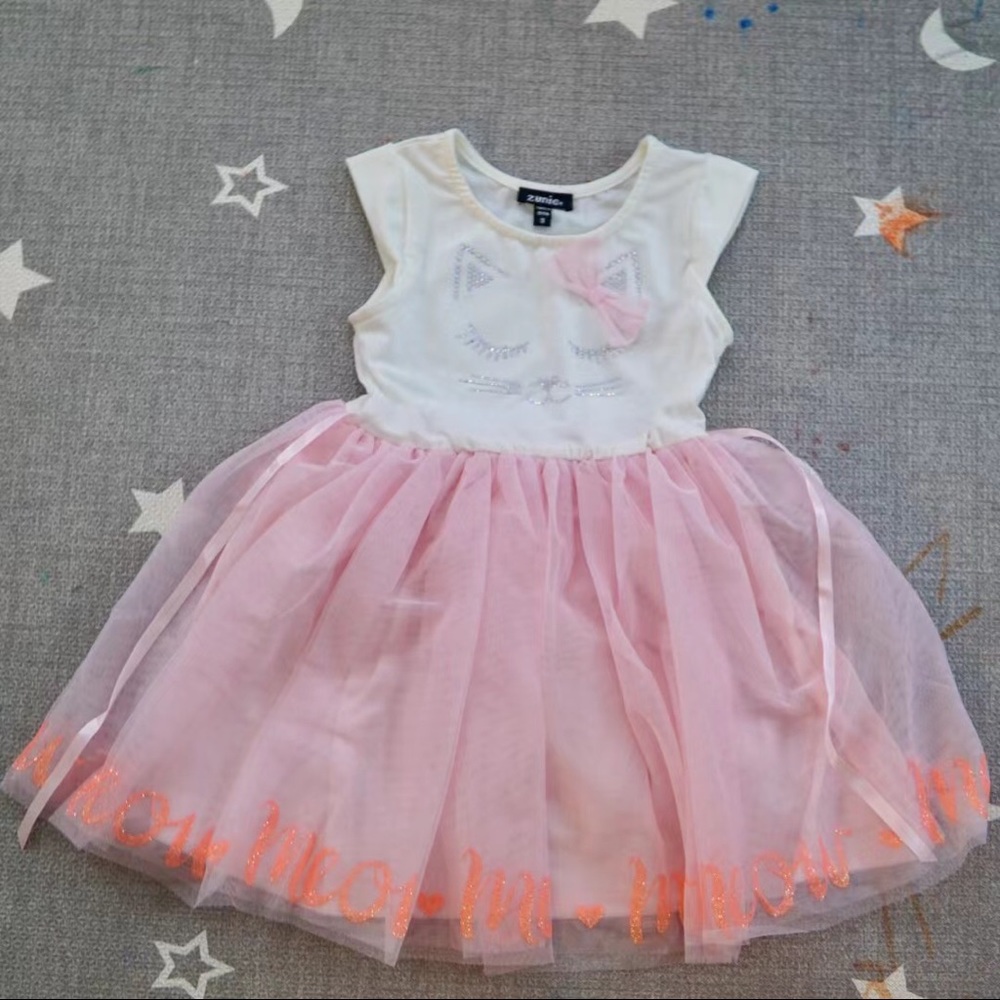 Zunie Pink Cap Sleeve Girl's Cat Sparkle Tutu Skirt Dress Size 5